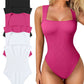 🩱Sexy Geribbelde Strappy Vierkante Hals Mouwloze Buikcontrole Tanktops Bodysuits