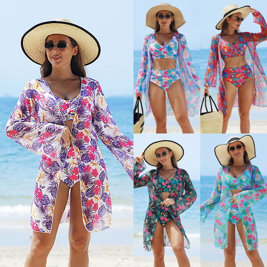 🌷2025 Hete verkoop Modieus, meerkleurig 3-delig bikini-zwempak voor dames met print