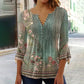 🩷Comfort You Deserve Up to 49% Off🔥Women's Floral Button V-Neck Pleated 3/4 Sleeve T-Shirt
