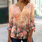 🩷Comfort You Deserve Up to 49% Off🔥Women's Floral Button V-Neck Pleated 3/4 Sleeve T-Shirt