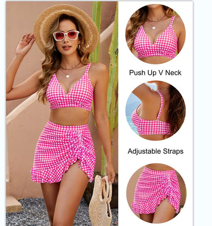 👙2025 Nieuw Model – 49% KORTING💥 Hoog Getailleerde Bikini Sets met Buikcontrole in Ruitjespatroon