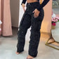 ⏳Tijdelijke aanbieding⏰Dames wijde broek met zakken en strass steentjes