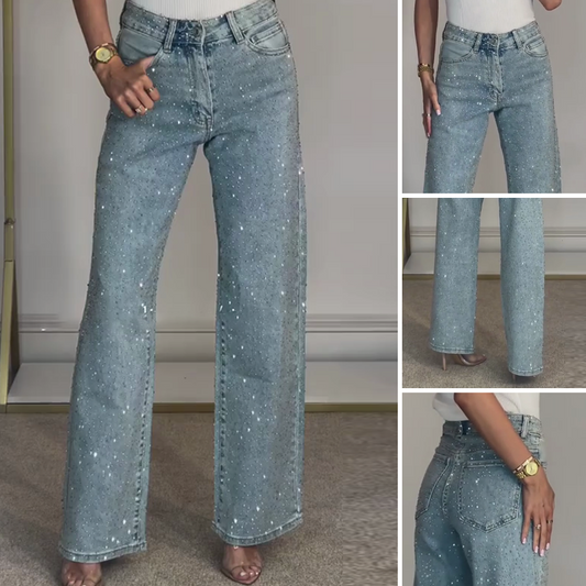 💝2025 Hot Sale - 50% korting🔥Jeans met rechte pijpen en strass-steentjes