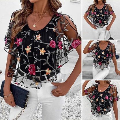 🔥🔥Damestop met print van mesh en patchwork
