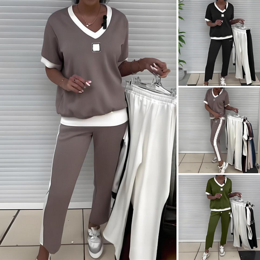 Casual dames tweedelige: top met V-hals en broek