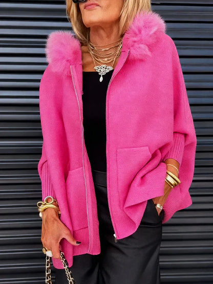 ⏳Tijdelijke korting van 50%⏰Casual jas voor dames met bontkraag in effen kleur🧥