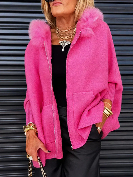 ⏳Tijdelijke korting van 50%⏰Casual jas voor dames met bontkraag in effen kleur🧥