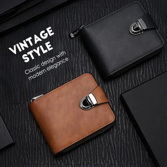 🧳   50% KORTING! 🕰️ Compacte vintage portemonnee met ritssluiting voor heren – Duurzaam materiaal, klassiek ontwerp en perfecte reisgenoot ✈️