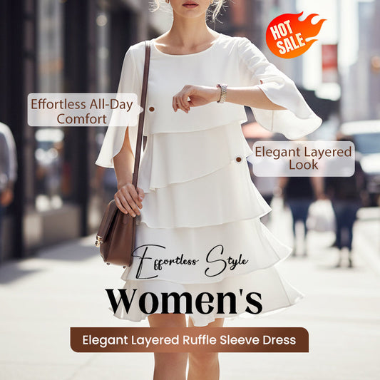 🎁 2026 Nieuw Binnen 50% KORTING 💥 Elegante Gelaagde Jurk met Ruchesmouwen voor Dames – Luchtig, Vrouwelijk & Tijdloos