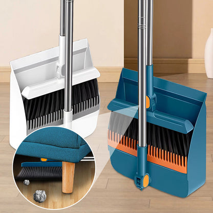 🏠Aanbieding: 50% KORTING – Staande Stoffer & Blik Set met 180° Draaibare Bezem | Compact & Praktisch voor Thuis