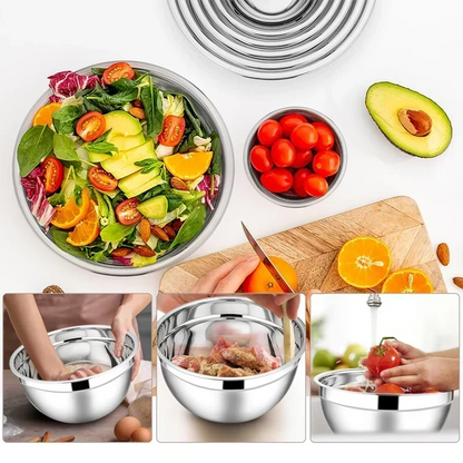 🥣 304 Stainless Steel Mixing Bowl Set with Airtight Lids & Grater Attachments 🔪✨