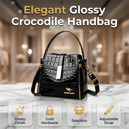 👜 TIJDELIJKE AANBIEDING: 50% KORTING! ✨ Glanzende krokodilprint dames handtas – Gestructureerd, gouden hardware, ruim & chique 💼