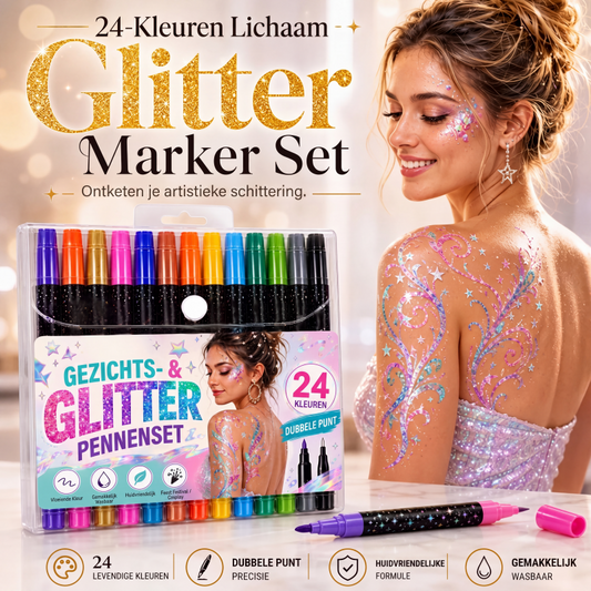 🎨 KOOP 2, KRIJG 1 GRATIS! ✨ Glitter gezichtsmarkers – Dubbele punt, wasbaar & veilig – Perfect voor kinderen en volwassenen 🧒🎉