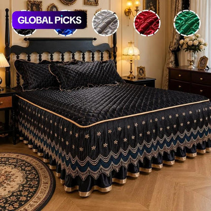 🛏️ FLASH AANBIEDING: 50% KORTING! Gewatteerde Ademende Bedrok – Polyester – 45 cm Val & Elastische Hoekbanden voor Bed & Opbergruimte Onder het Bed – 5 Kleuren 🎨