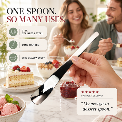 🥄 1+1 GRATIS! Dessertlepel met Lange Steel van Roestvrij Staal – Stijlvol & Stevig | Perfect voor Dessert & Yoghurt 🍮✨
