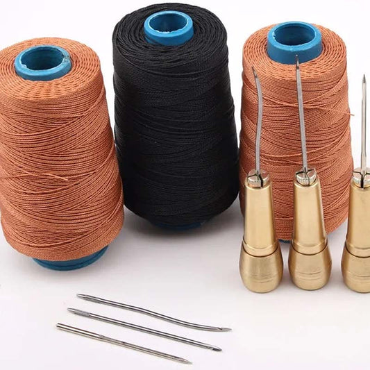 🧵 Leren Naaipriemset – Verwisselbare Naalden & Gewaxt Garen voor Leer, Canvas & Reparaties