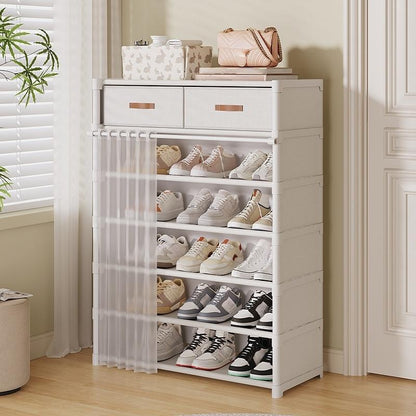 👟 Stofdicht schoenenrek: 360° bescherming, verwijderbare planken, dubbele laden en compact verticaal ontwerp
