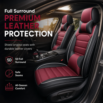 🚗 NU 50% KORTING! 🪑 Volledig Dekkende Leren Autostoelhoezen – Vierseizoenenbescherming, 5D Surround & Veiligheidsnaden – Universele Pasvorm 🛡️
