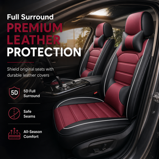 🚗 NU 50% KORTING! 🪑 Volledig Dekkende Leren Autostoelhoezen – Vierseizoenenbescherming, 5D Surround & Veiligheidsnaden – Universele Pasvorm 🛡️