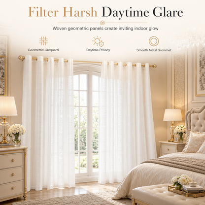 ⏳🔥TIJDELIJK 50% KORTING! ⏰✨ Geometrisch Jacquard Inbetween Gordijn – Lichtfilterend, Elegant & Duurzaam 🕊️