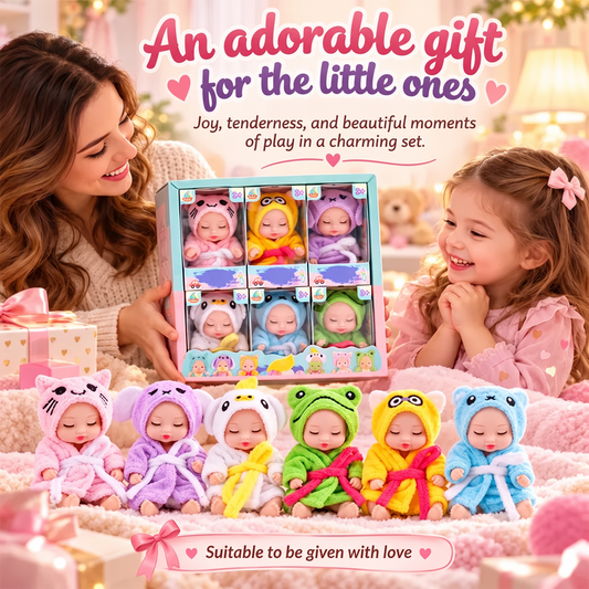 🎁Nu 50% Korting! Mini Reborn Babypoppen Set – Levensechte Mini Poppen met Schattige Dierenbadjasjes, Perfect Cadeau voor Kinderen
