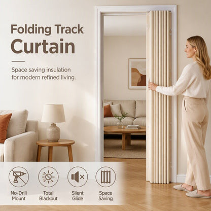 ⏰50% KORTING – LAATSTE KANS⏰ Boorvrij Opvouwbaar Deurgordijn – Zelfklevende Rail, Stille Nano-Glijders – Faux Linnen, Thermo – 80x180cm of 80x200cm – 8 Kleuren! 🔥