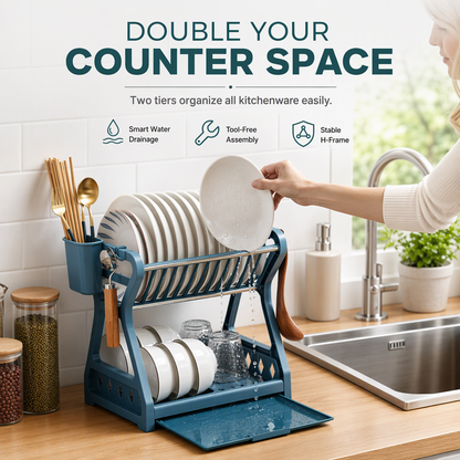 Meerlaags Keuken Afdruiprek en Servies Organizer met Stalen Frame