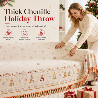 ⏳ Tijdelijke aanbieding⏳ Chenille bankplaid met kerstmotief en franjes in 5 kleuren en 5 maten voor een feestelijke woonkamer