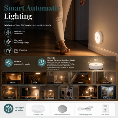 ✨ TIJDELIJK 50% KORTING ✨💡 Slimme Oplaadbare Draadloze LED Nachtlamp met Bewegingssensor – Slimme Verlichting voor Elke Hoek 🌙✨