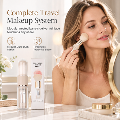 ⏳ Tijdelijke aanbieding⏳ 5 in 1 uitschuifbare make up kwastenset Compacte reiscapsule met poederkwast en siliconen lipkwast In vier kleuren