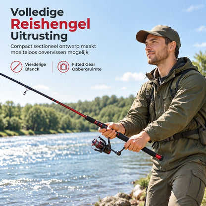 🎣 NU 50% KORTING! 🎒 Reishengelset van 4-delig – glasvezel, molen en tacklebox – compact mee te nemen voor rivieren en meren 🌊