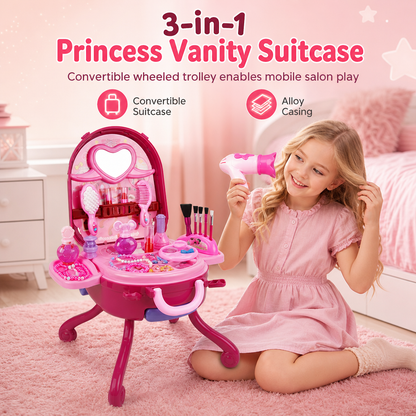 👑50% KORTING! 3-in-1 trolley-kaptafel voor kinderen met meer dan 30 schoonheidsaccessoires voor een magische mobiele schoonheidssalon ✨
