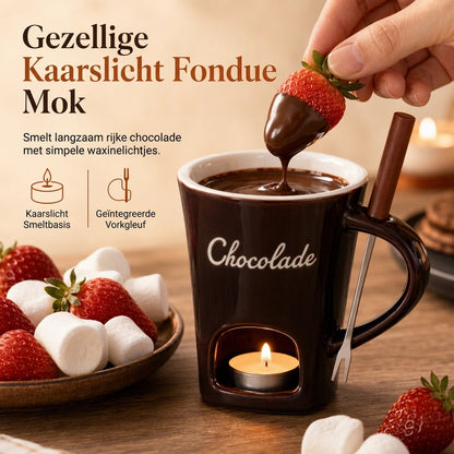 Keramische Chocolade- en Kaasfondue-Smeltmok met Vork